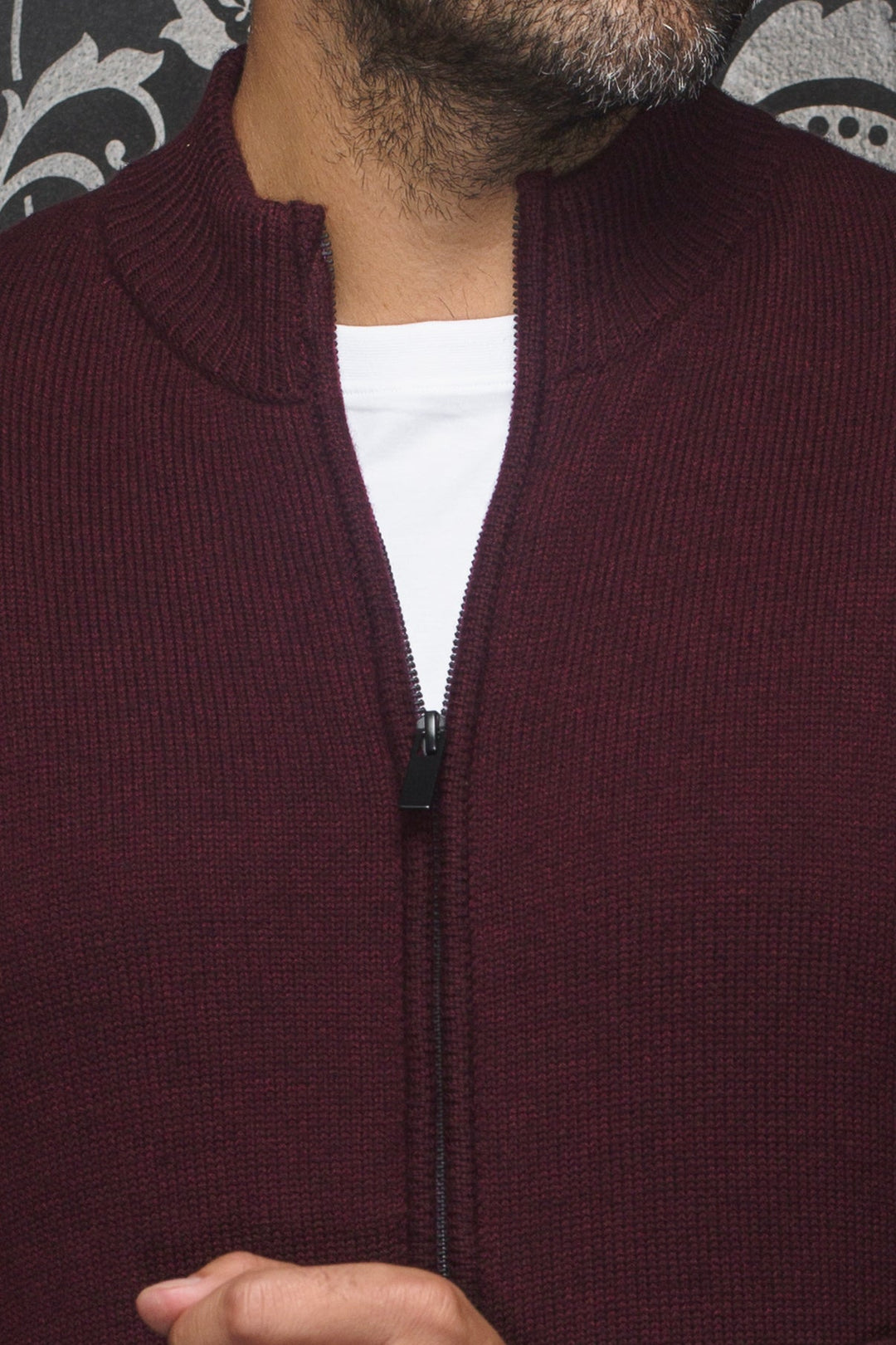 Esteban burgundy merino zip sweater