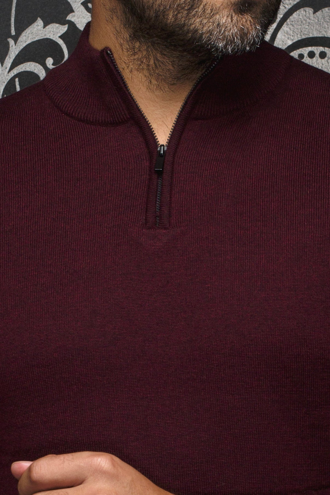 Burgundy Mesta merino zip collar sweater