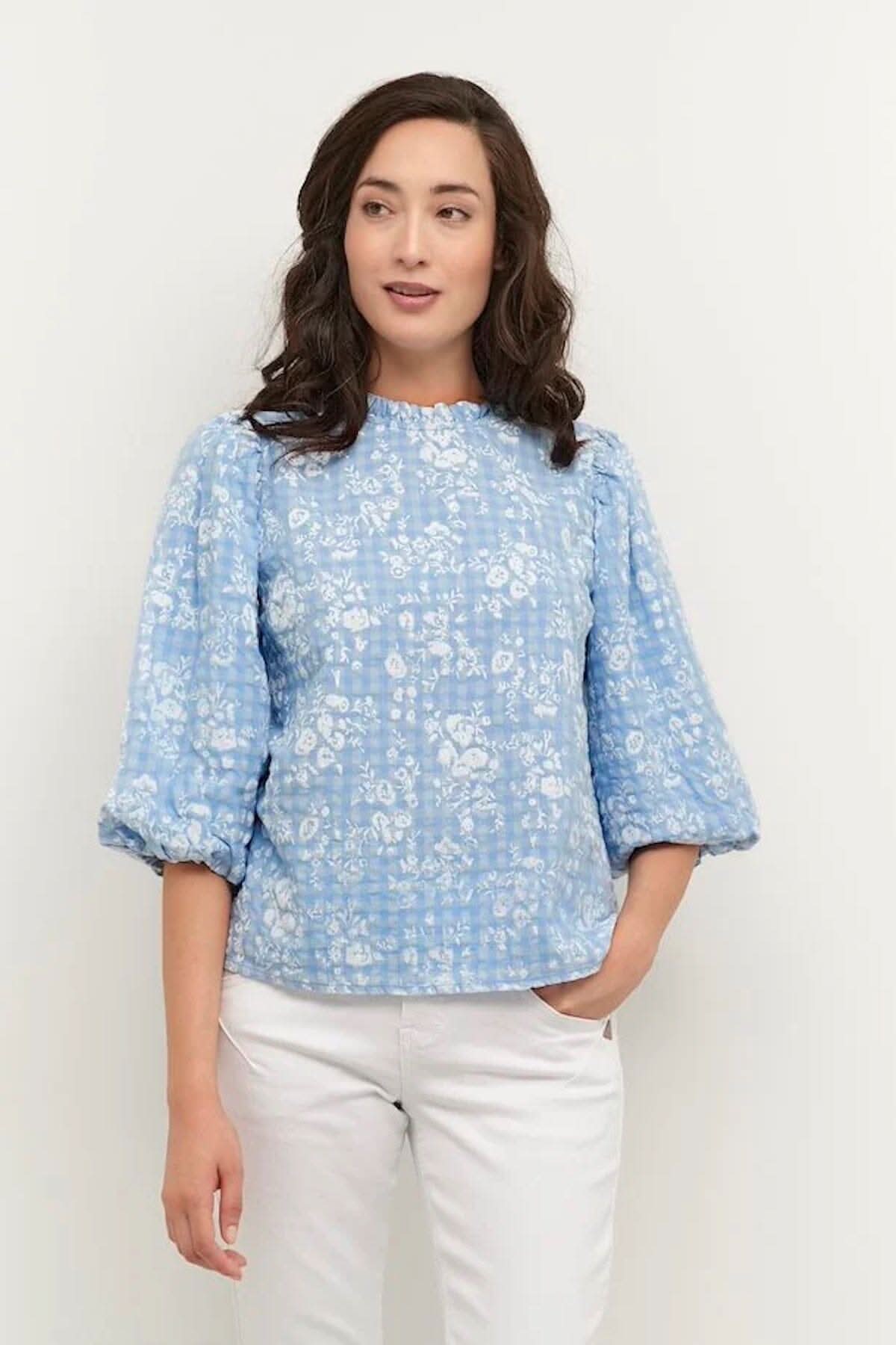 Blouse Bandas fleurie Cream 34 BLEU 