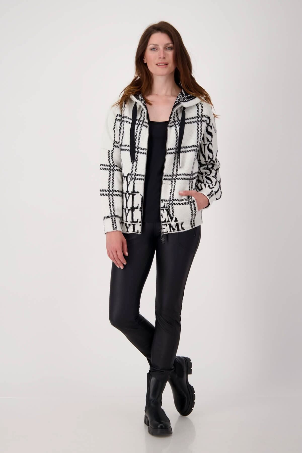 Cardigan jacquard à carreaux et capuche Monari 