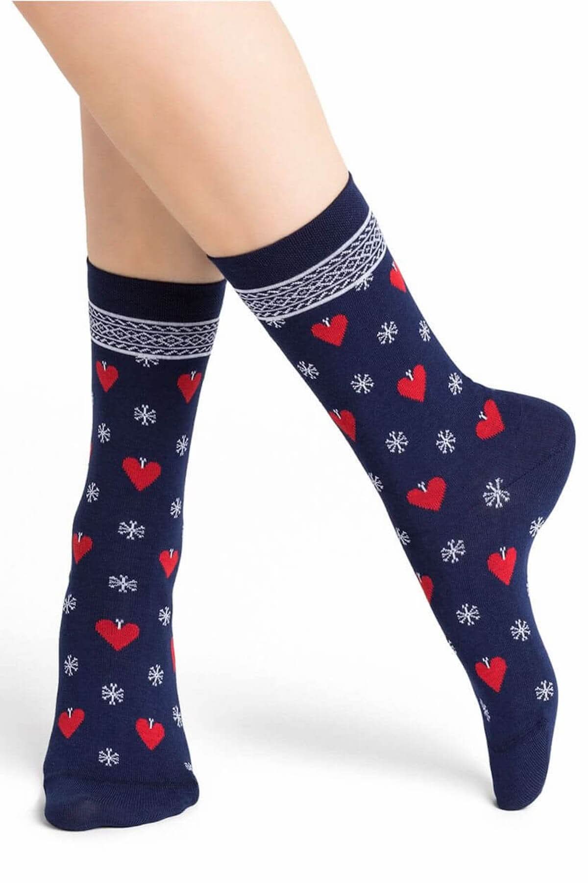 Chaussettes coeurs de Noël Bleuforêt 