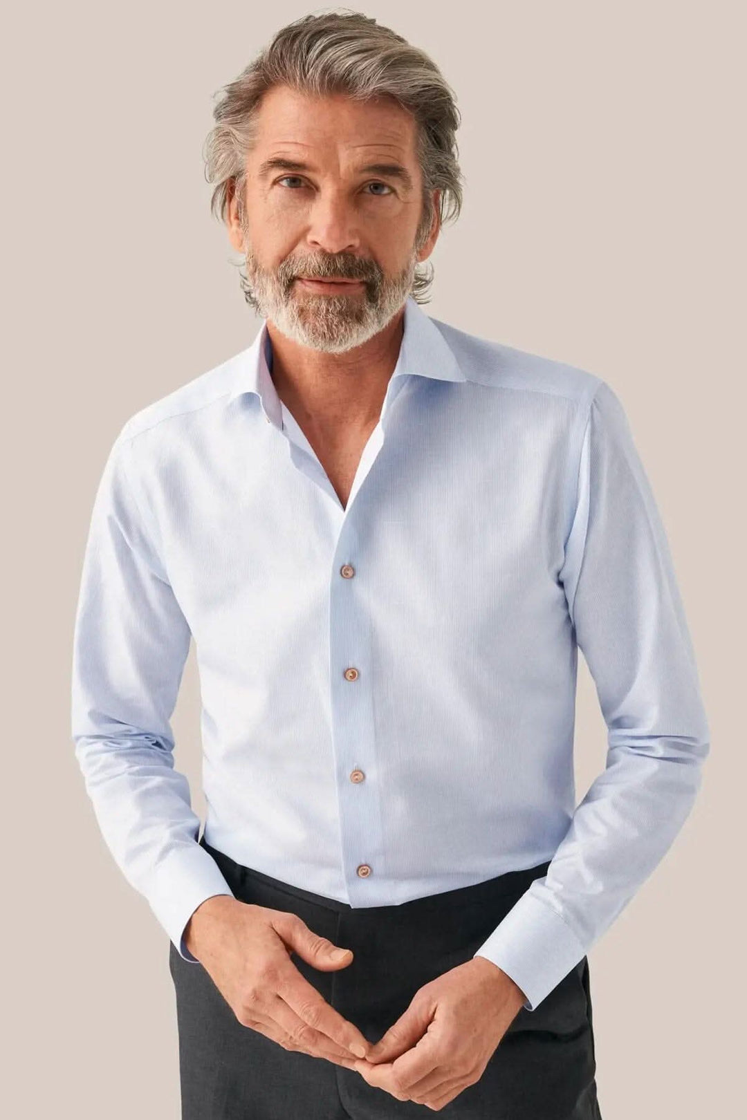 Chemise à fines rayures bleu clair Eton 15.5 Bleu Slim