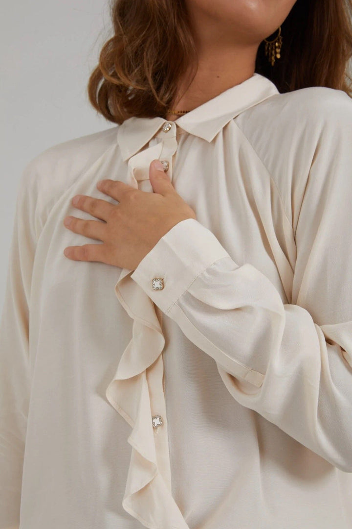 Chemise avec froufrous Femme - Blouses et chemises - Blouses et chemises avec col coster
