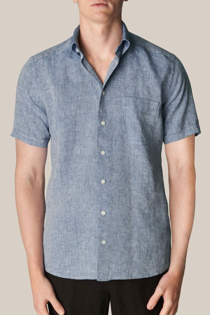 Chemise en lin à manches courtes Eton M Bleu Contemporain