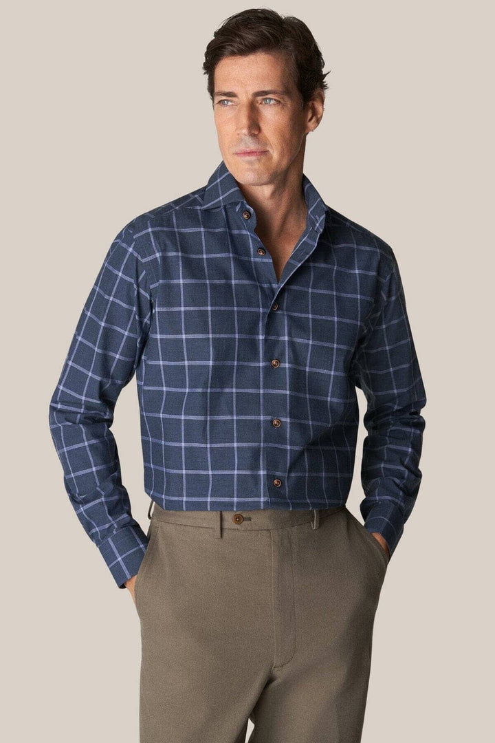 Chemise habillée avec imprimé de carreaux Eton 15,5 Marine Contemporain