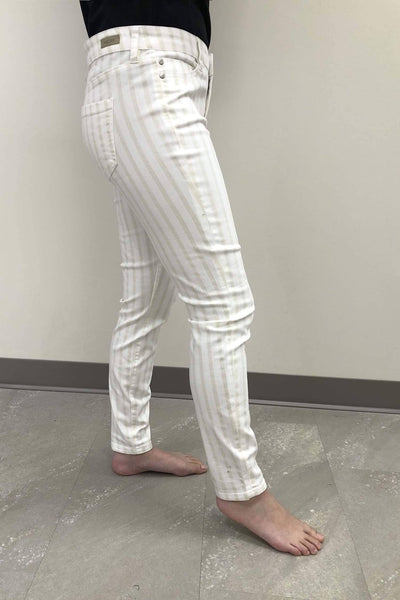 Jean ligné blanc et beige Femme - Bas - Pantalon - Jeans Liverpool