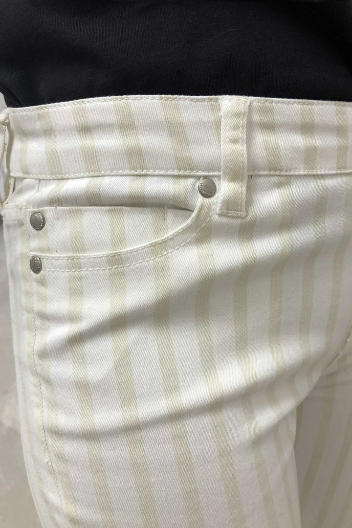 Jean ligné blanc et beige Femme - Bas - Pantalon - Jeans Liverpool