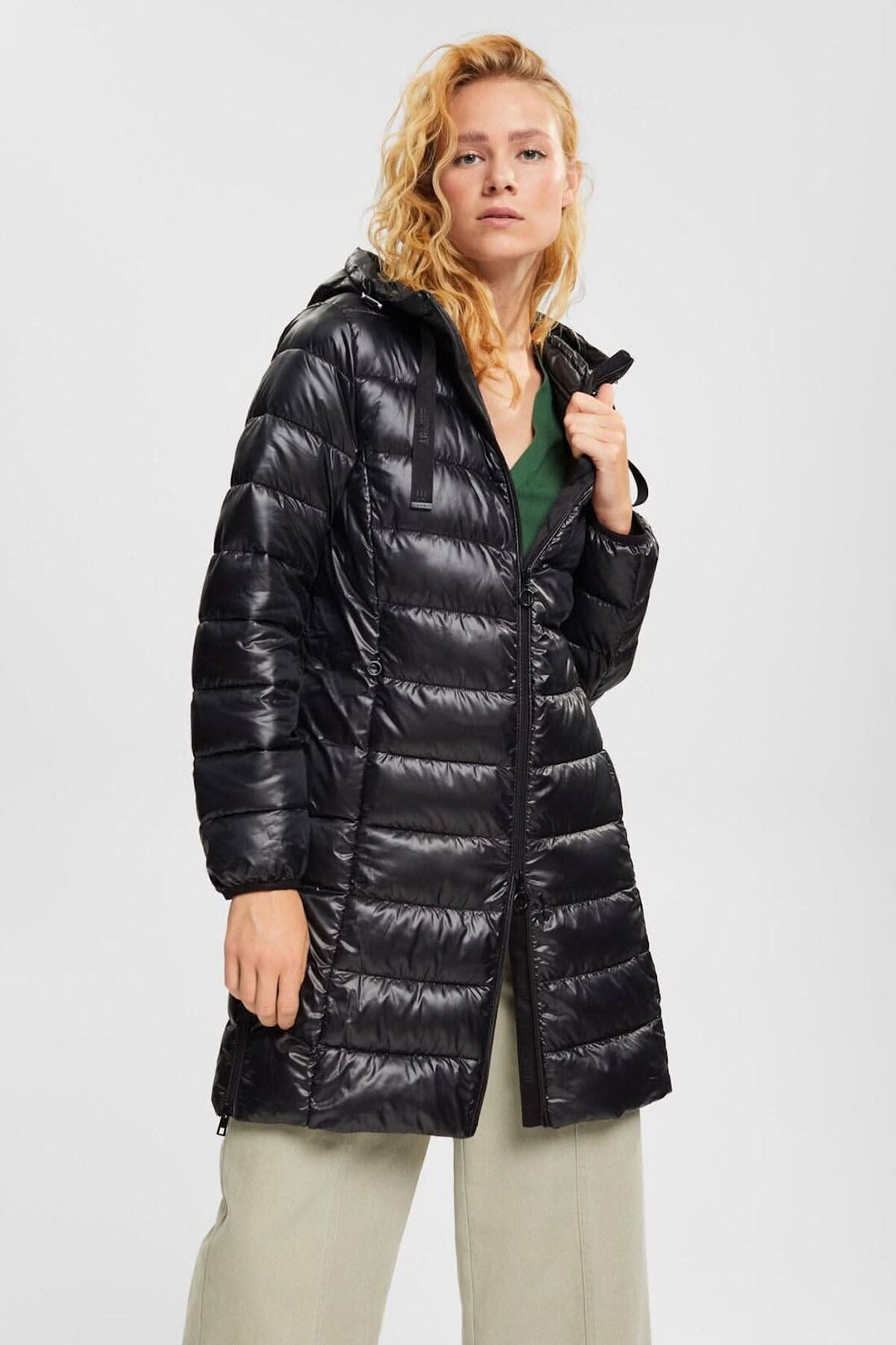 Manteau matelassé avec capuche à cordon amovible Esprit L Noir 