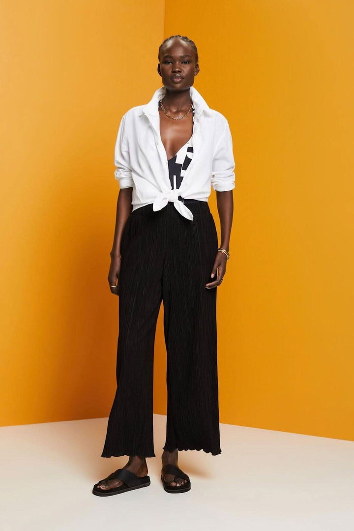 Pantalon en jersey souple &agrave; plis pliss&eacute;s Esprit 