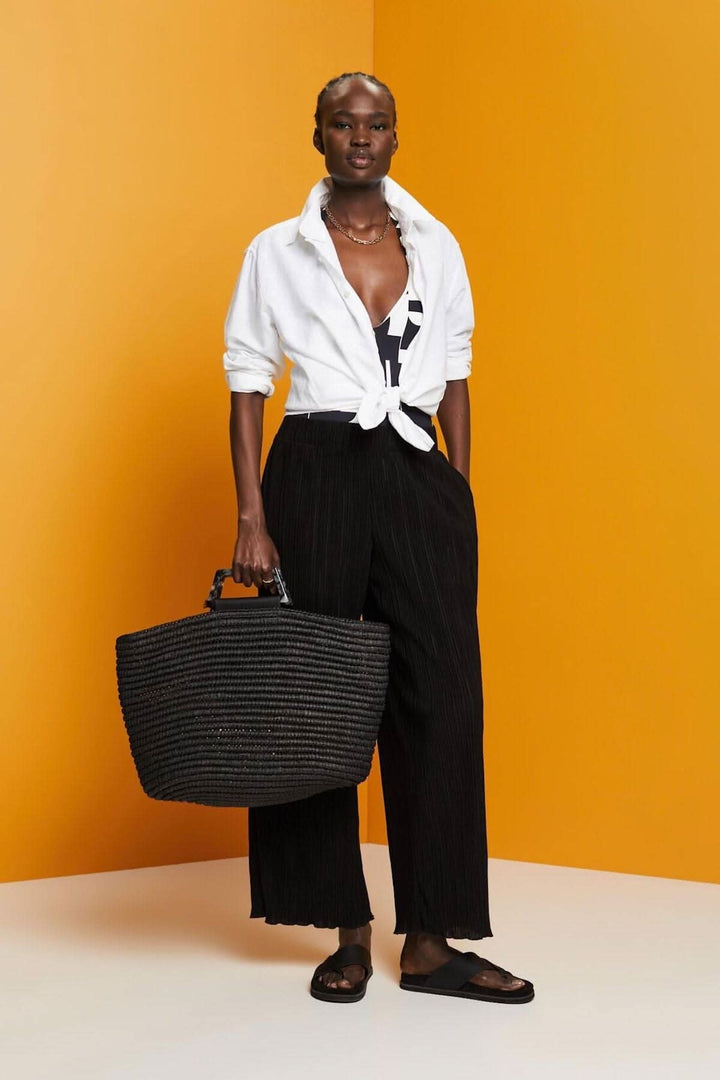 Pantalon en jersey souple &agrave; plis pliss&eacute;s Esprit 