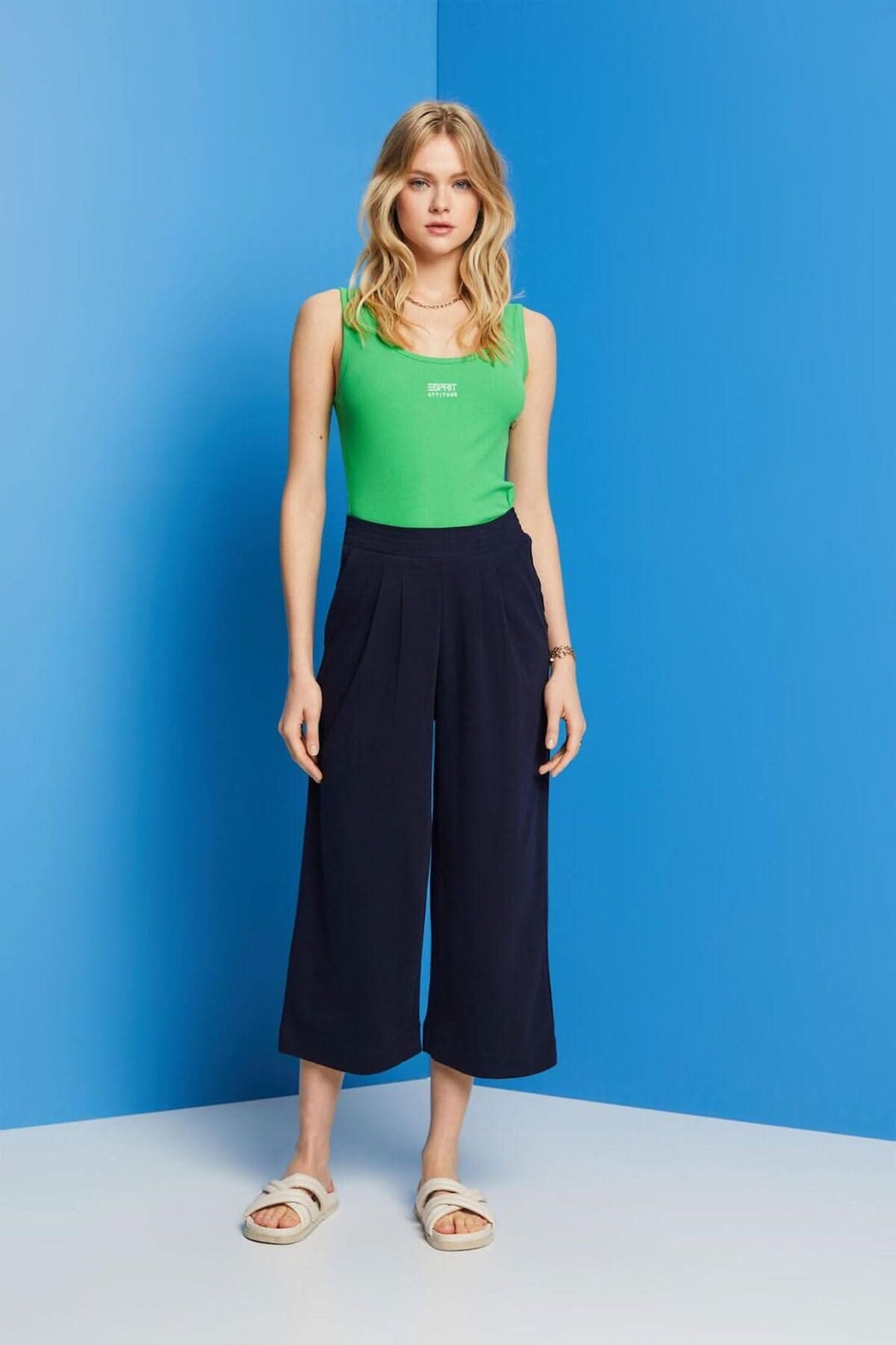 Pantalon large court en jersey de coton Esprit 