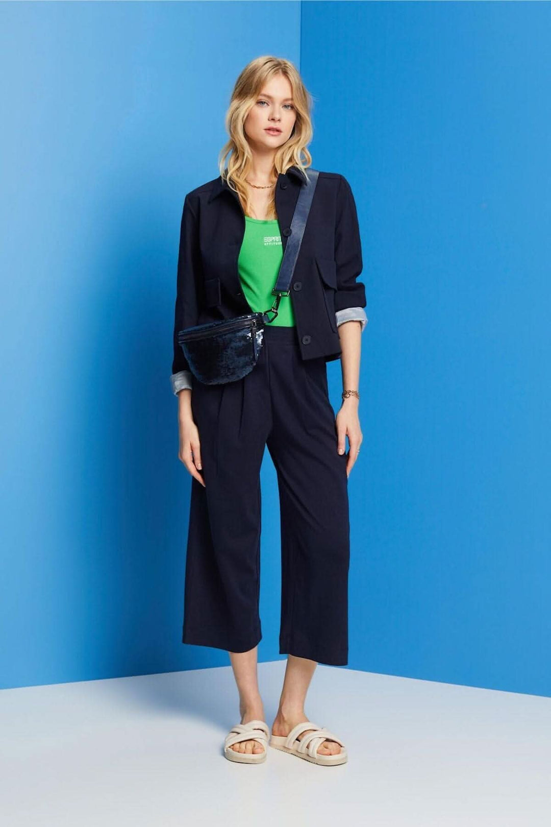 Pantalon large court en jersey de coton Esprit 
