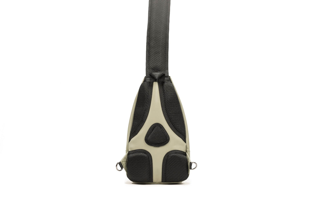 PKG Elora Recycled Cross Body pack, lightweight, waterproof materials, padded strap, multiple pockets, soft matte finish.