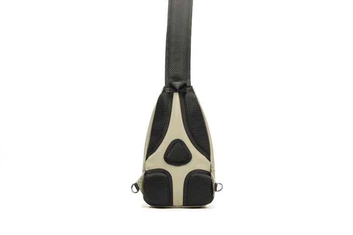 PKG Elora Recycled Cross Body pack, lightweight, waterproof materials, padded strap, multiple pockets, soft matte finish.