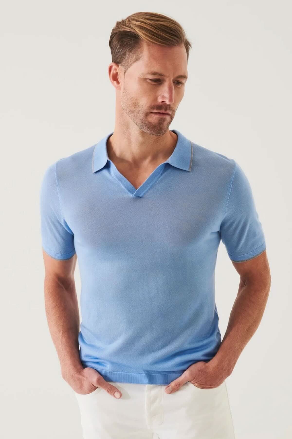 Polo à col ouvert léger Patrick Assaraf S Bleu pâle 