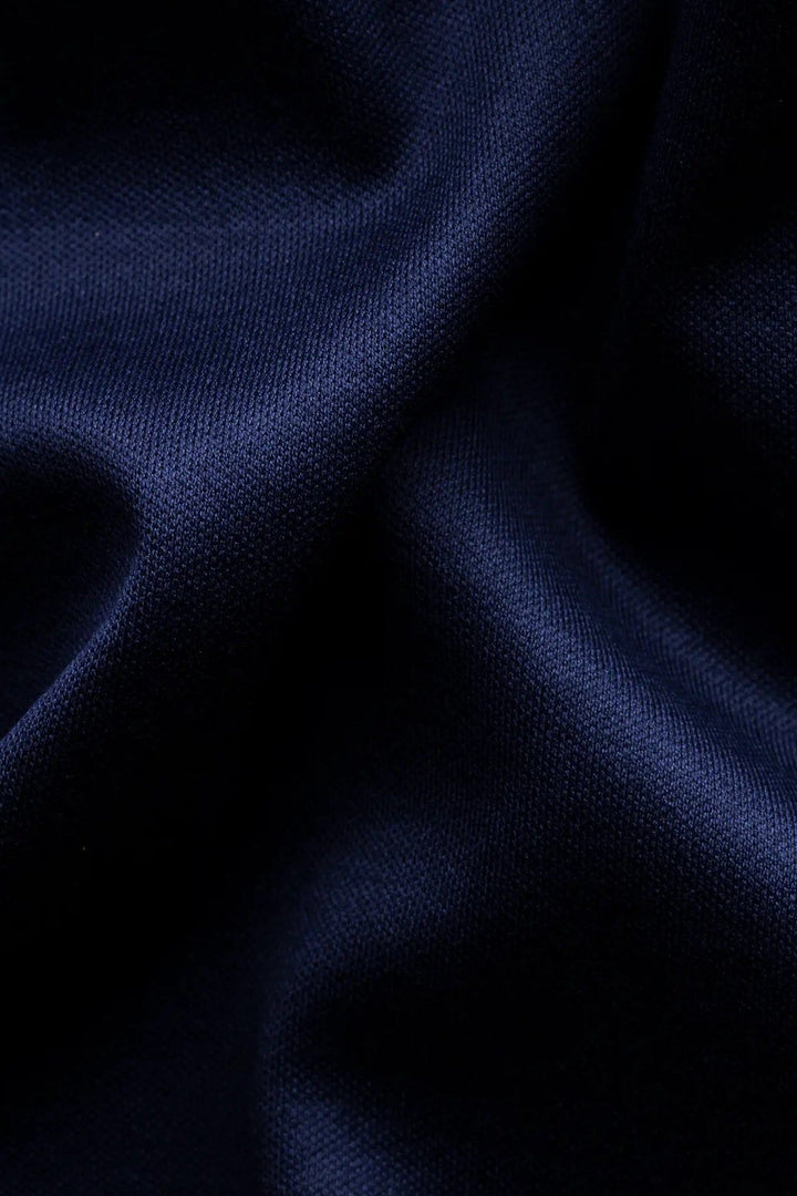 Polo bleue en jersey en fil d’Écosse Eton 