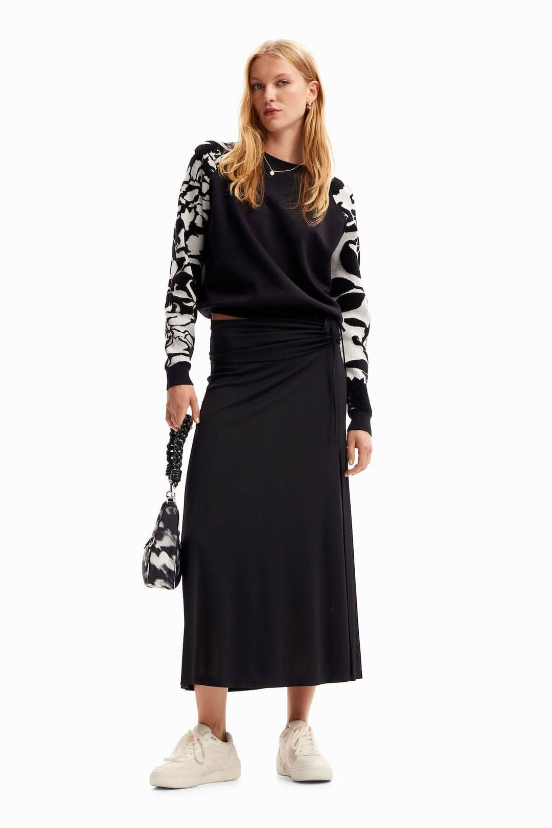 Pull combiné fleurs Desigual XS NOIR 