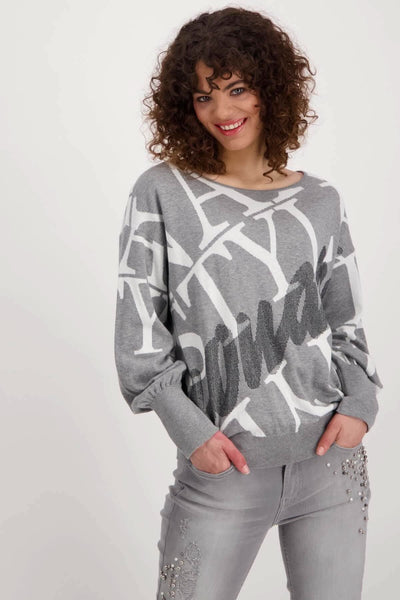 Pull en maille jacquard à col rond et strass Monari 