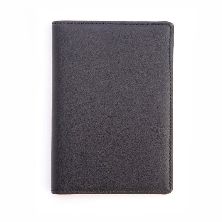RFID blocking black vaccine card passport wallet with sleek design for secure storage of vaccination documents.
