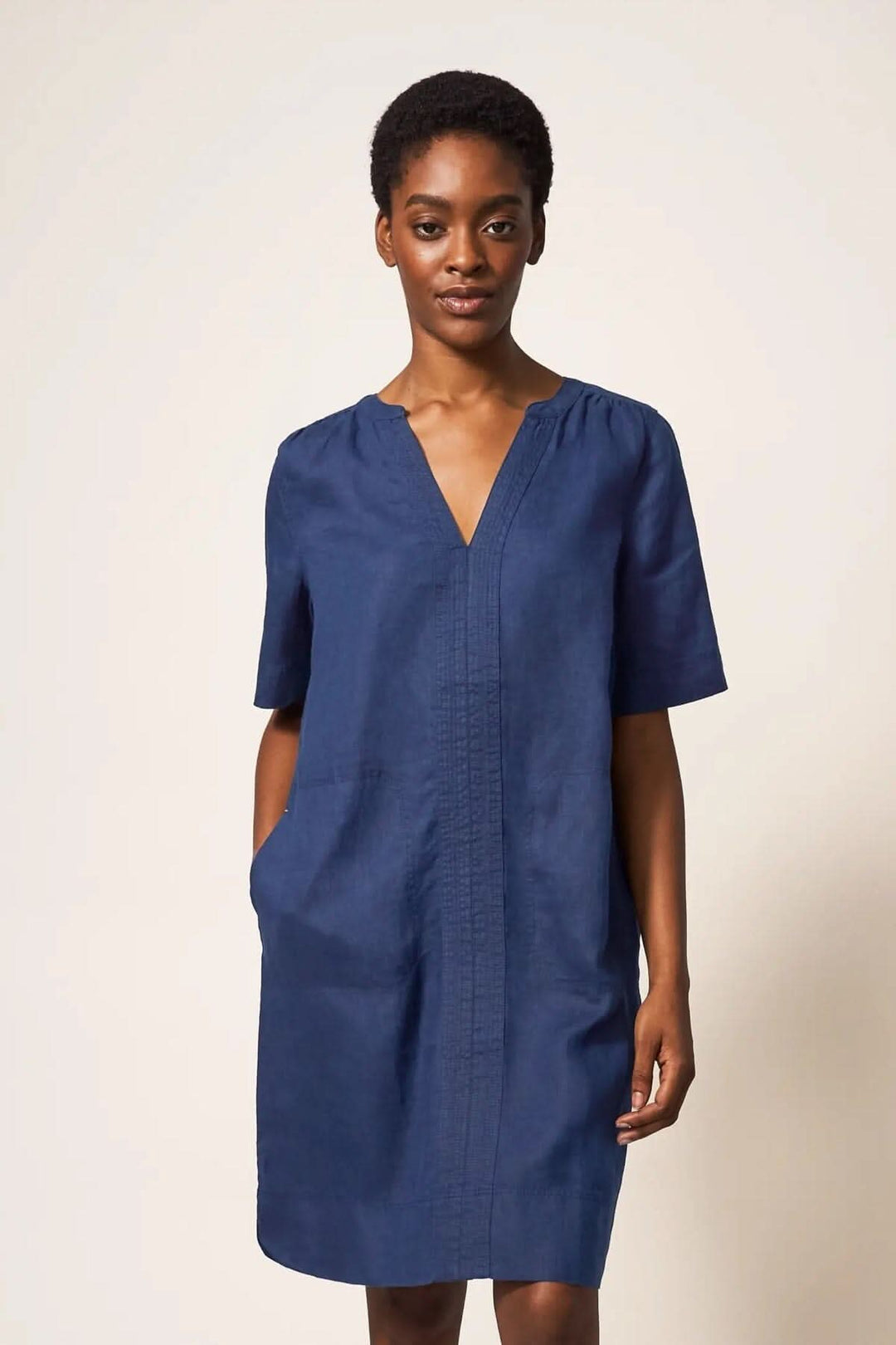 Robe droite en lin June White Stuff 8UK Bleu 