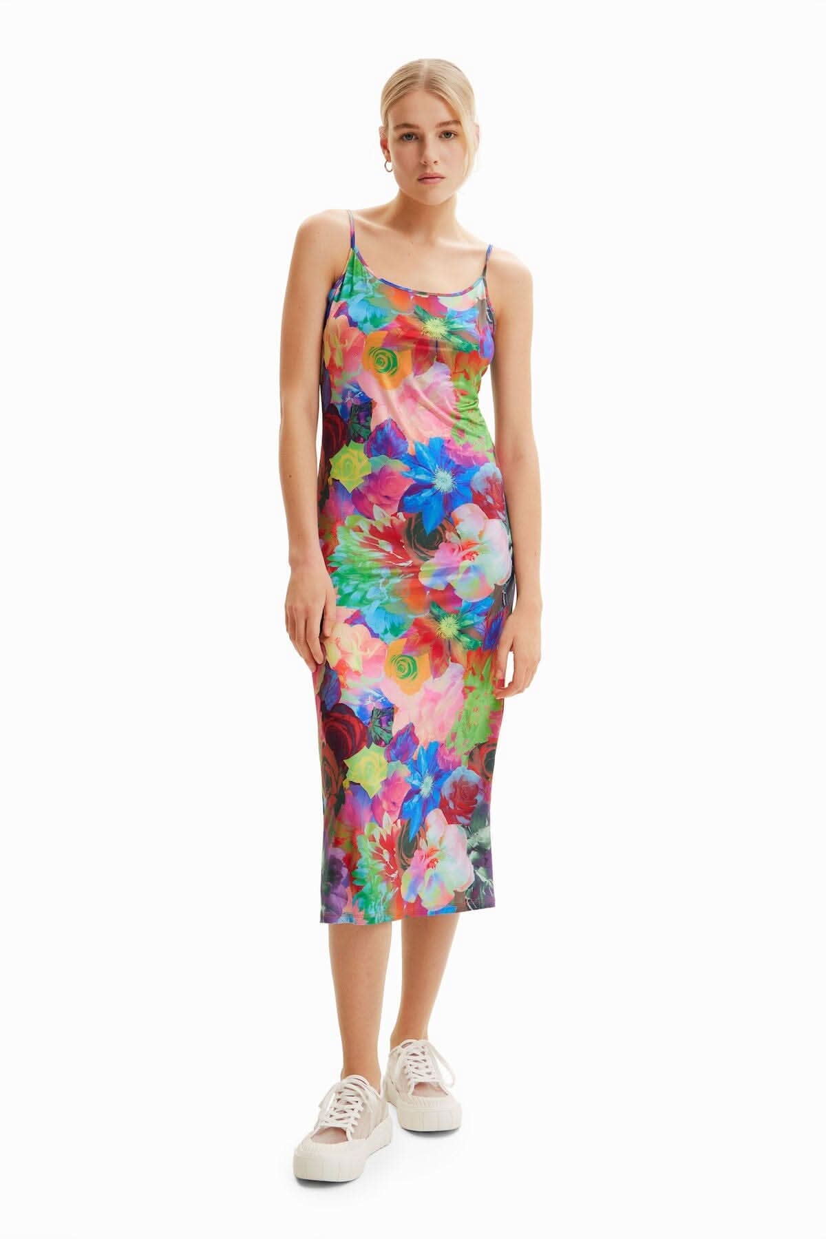Robe fleurie slim Desigual L Bleu 
