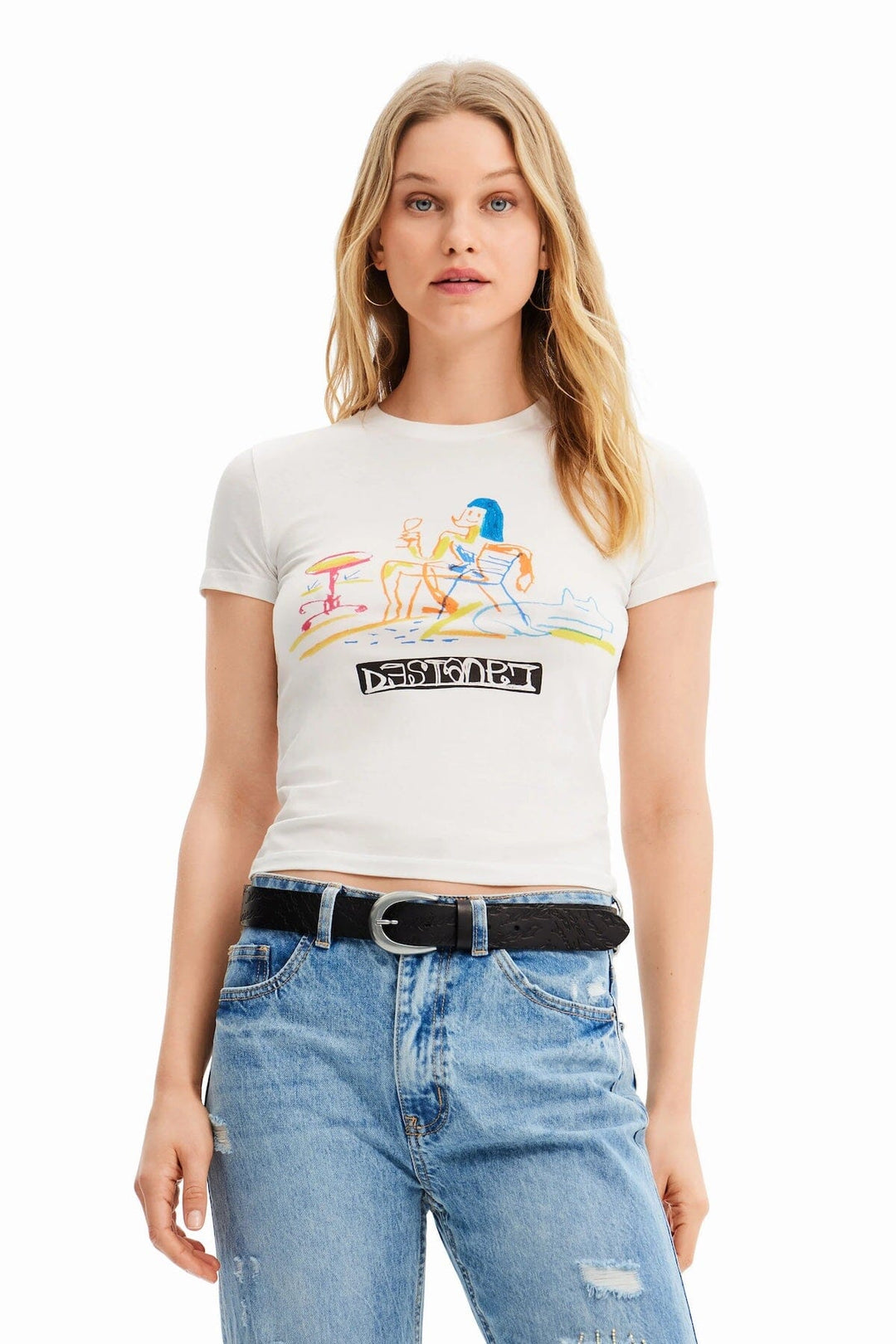 T-shirt illustré à manches courtes Desigual XS Blanc 