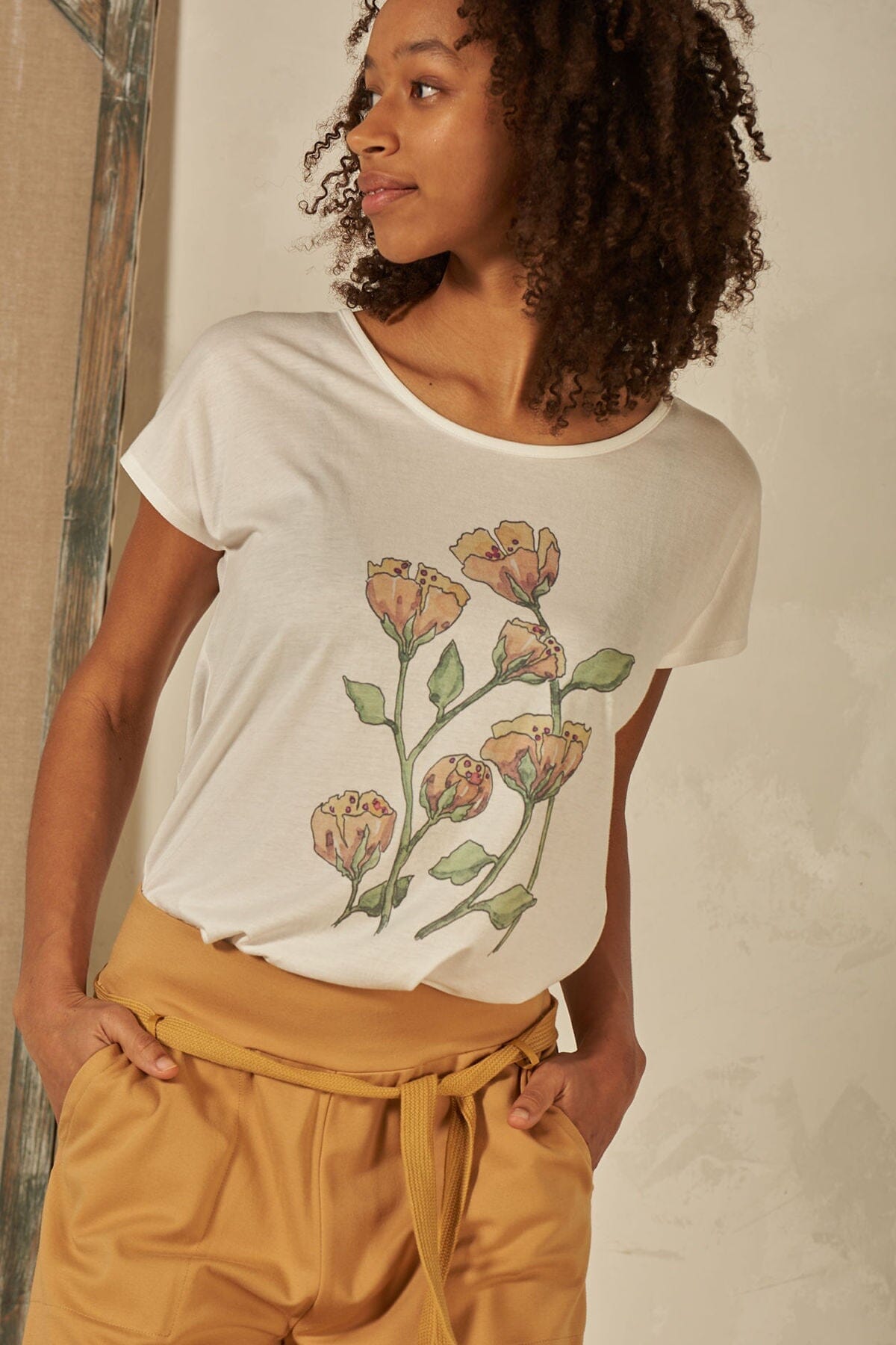 T-shirt imprimé floraux Nile S Crème 